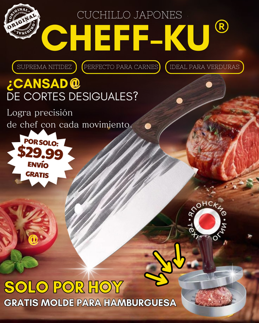 CUCHILLO JAPONES CHEF-KU + MOLDE PARA HAMBUGUESAS